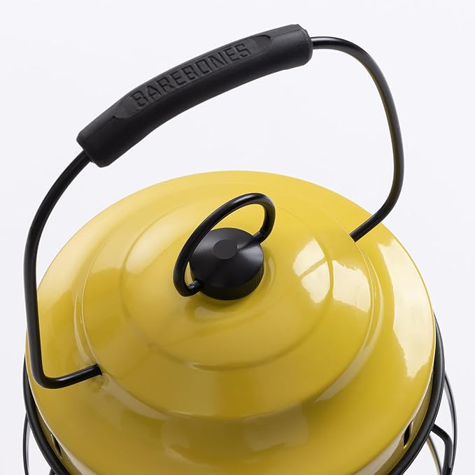 Barebones Forest Lantern – Dusty Yellow, Vintage Rechargeable LED Lantern with Adjustable Brightness – Battery Operated Camping Light for Outdoor Adventures, Backyard Gatherings, and Emergency Use