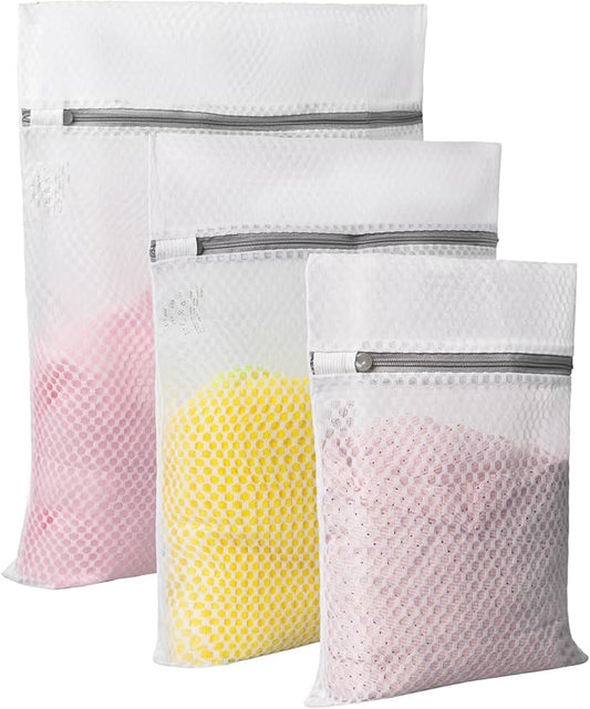 GOGOODA Mesh Laundry Bags for Delicates, 3-Pack (1 Large, 1 Medium, 1 Small) – Honeycomb Mesh Lingerie Bags, Zipper Closure for Bras, Underwear & Baby Clothes