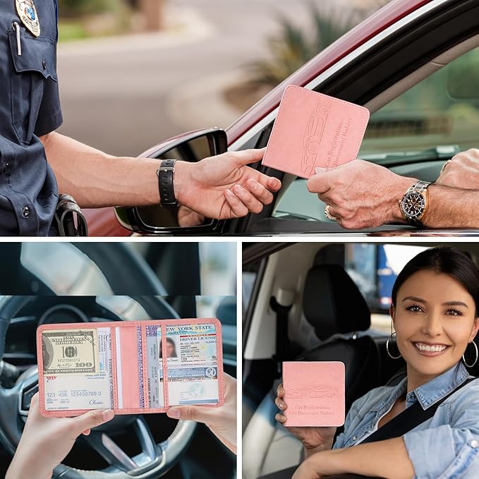 2-Pack Registration and Insurance Card Holder, Vehicle Glove Box Car Organizer with Magnetic Closure, Interior Pink Car Accessories for Documents, Cards, License Storage
