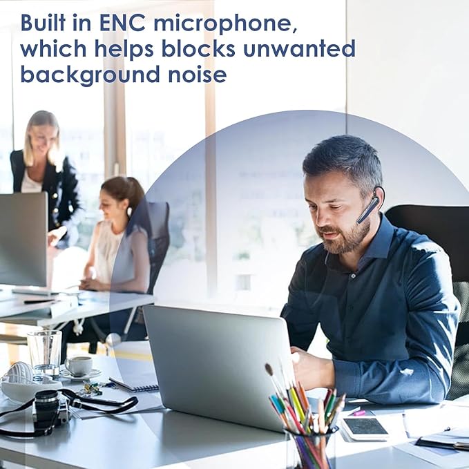 Bluetooth Headset, Wireless Headset with Mic, Bluetooth Headsets with Noise Cancelling Microphone & Mute Button for Computer Desk Cell Phones Trucker Home Office Work