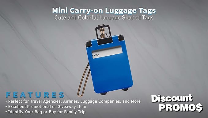 10 Mini Carry-on Luggage Tags Pack - Flip Open Cover, ID Sticker - Blue
