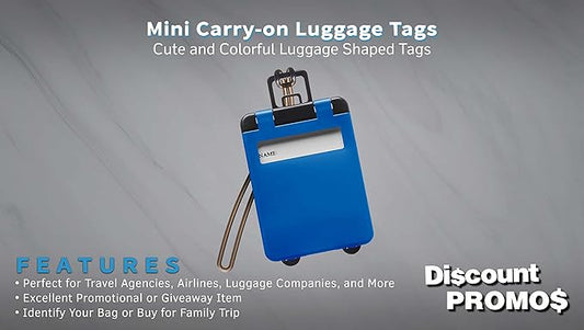 10 Mini Carry-on Luggage Tags Pack - Flip Open Cover, ID Sticker - Blue