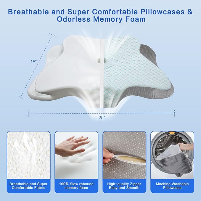 Pain Relief Cervical Pillow for Neck Support,Adjustable Ergonomic Pillow Cozy Sleeping,Odorless Orthopedic Memory Foam Pillows,Contour Bed Pillow for Side Back Stomach Sleeper
