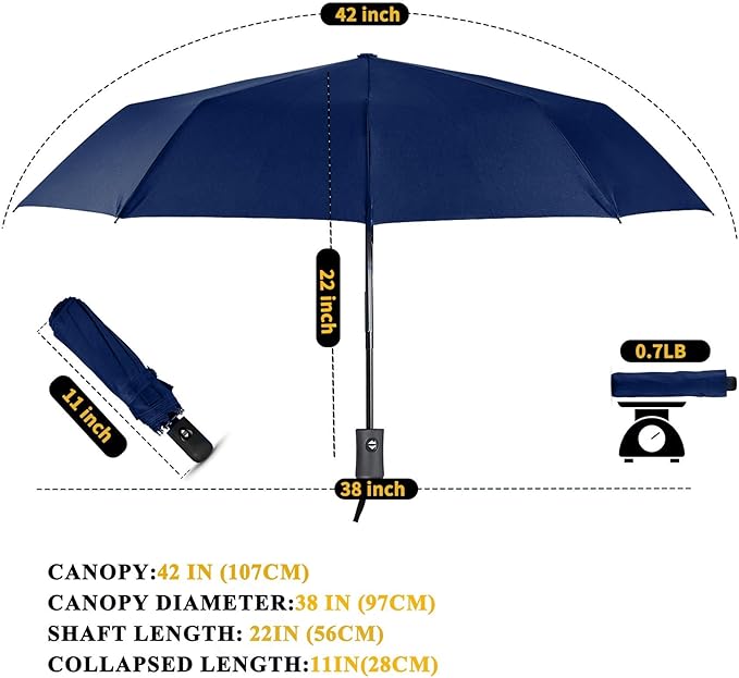 MRTLLOA 42/49 Inch Compact Windproof Travel Umbrella for Rain, Lightweight, Portable, Automatic, Strong, Waterproof Folding Umbrellas for Women, Men and Teenagers