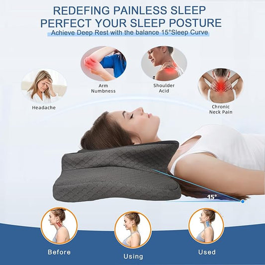 Pain Relief Cervical Pillow for Neck Support, Adjustable Ergonomic Pillow Cozy Sleeping, Odorless Orthopedic Memory Foam Pillows, Contour Bed Pillow for Side Back Stomach Sleeper-King Size