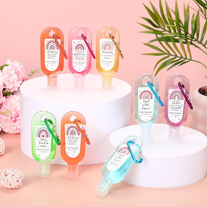 24 Packs Appreciation Teachers Hand Sanitizers Keychains Boho Rainbow Mini 1oz Travel Size Hand Sanitizer Bulk Appreciation Gifts for Teacher's Day Christmas Employees Women Gift