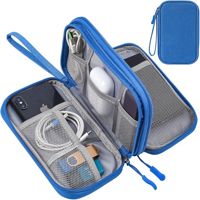 Travel Cord Organizer Case, Electronic Accessories Bag, Tech Electronic Case, Electronics Travel Organizer Bag for Cable, USB, Cord, Charger, Phone, Power Bank, Earphone (Blue, Large)