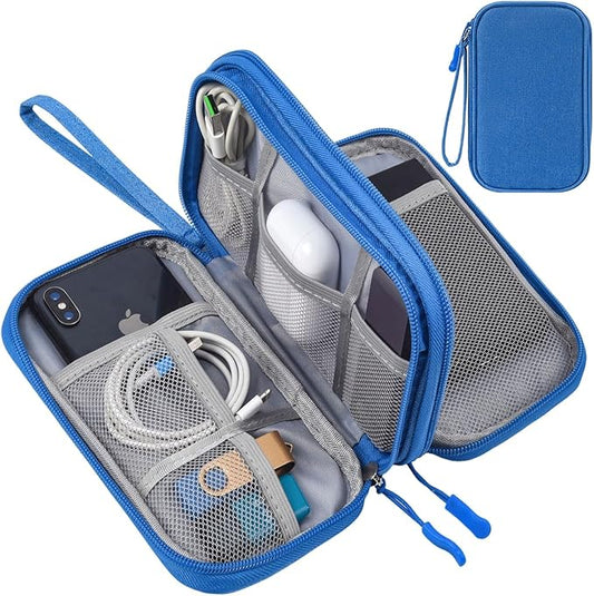 Travel Cord Organizer Case, Electronic Accessories Bag, Tech Electronic Case, Electronics Travel Organizer Bag for Cable, USB, Cord, Charger, Phone, Power Bank, Earphone (Blue, Large)