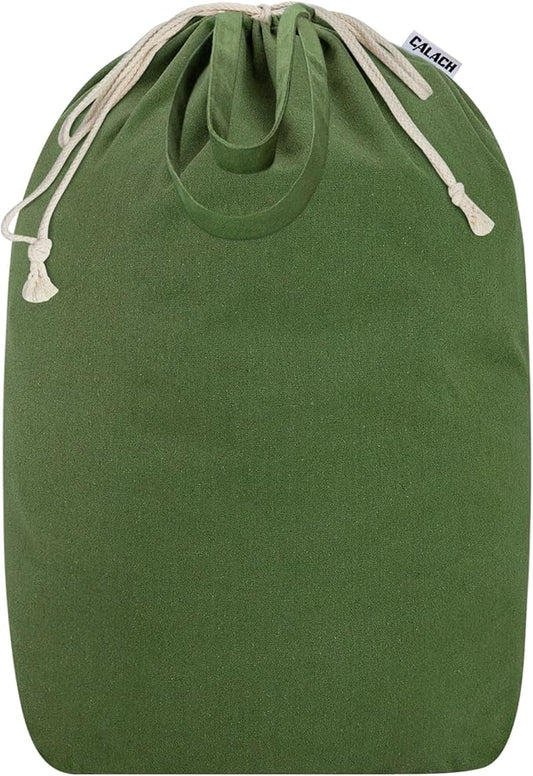 Canvas Laundry Bags 18x18in with Handles & Square Base, Extra Large Heavy Duty Laundry Basket Hamper Liner, Washable Drawstring Dirty Clothes Bag Canvas Storage Sack (Army Green XL)