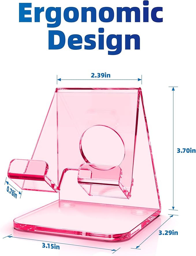TOPGO Acrylic Cell Phone Stand, Clear Phone Holder for Office Desk, Vanity, Kitchen Counter, Bedside Table, Compatible with iPhone 17 16 15 14 13 12 Pro Max Plus/Smartphones/iPad/Switch/Kindle(Pink)