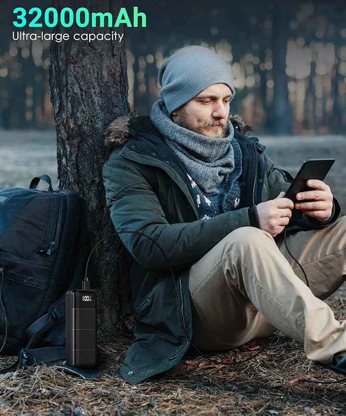 Power-Bank-Portable-Charger - 32000mAh Power Bank Output 5V3A Fast Charger Portable Charger with Built-in LED Display Compatible with Smartphones and All USB Devices (Black)