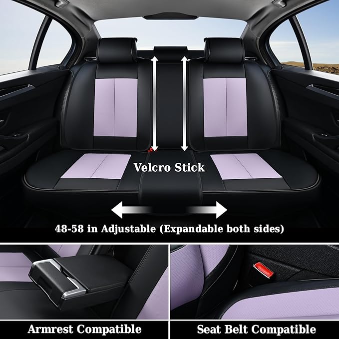 Coverado Universal Seat Covers Full Set, 5 Seats Universal Seat Covers for Cars, Waterproof Nappa Leather Car Seat Covers with Head Pillow, Auto Protectors Fit for Most SUV Pick-up Truck-Black&Purple