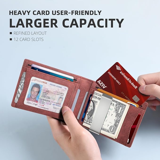 Zitahli Wallet for Men - with Money Clip Slim Leather Slots Credit Card Holder RFID Blocking Bifold Minimalist Wallets with Gift Box