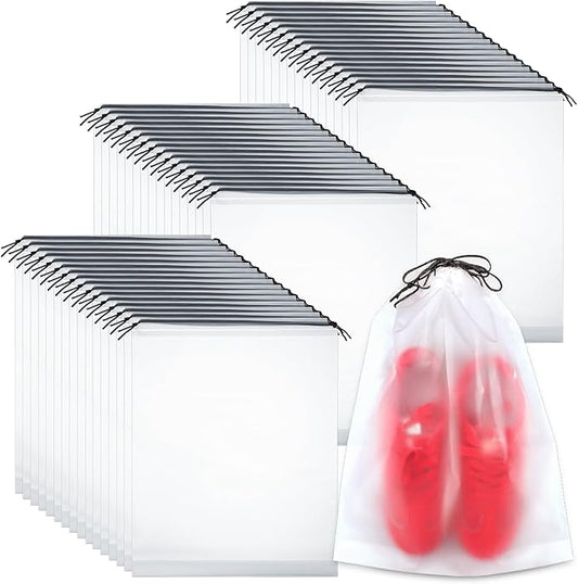 50 Pack Shoe Bags for Travel, 15.7" x 11.8" Large Clear Travel Shoe Bag Vacation Essentials Cruise Essentials Portable Drawstring Packing for Men & Women