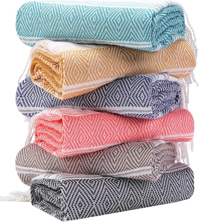 6 Packs Oversized Cotton Turkish Beach Towels Set Bulk 74"x38" Extra Large Sand Free Quick Dry Clearance Swim Bath Camping Pool Towel Travel Blanket Adult Essentials Cruise Accessories Vacation Gift