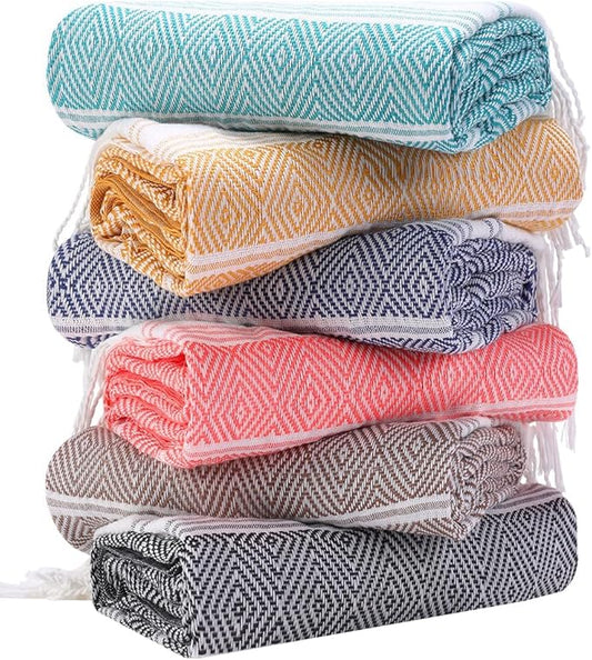 6 Packs Oversized Cotton Turkish Beach Towels Set Bulk 74"x38" Extra Large Sand Free Quick Dry Clearance Swim Bath Camping Pool Towel Travel Blanket Adult Essentials Cruise Accessories Vacation Gift