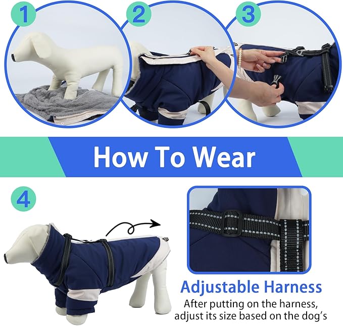 MIGOHI Thermal Large Dog Coat with Harness Waterproof Jacket for Large Dogs,Thick Dog Winter Coat,Snow Jacket for Dogs Windproof for Hunting Camping Chilly Days,Doberman,Great Dane,XXXL,NavyBlue