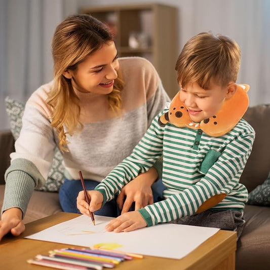 Niuniu Daddy Red Panda Kids Neck Travel Pillow for Traveling, Portable Memory Foam Neck Supportive Cervical Pillow for Long Flights Airplane, Car Headrest Sleeping for 3-8 Y/O Boys Girls Toddler