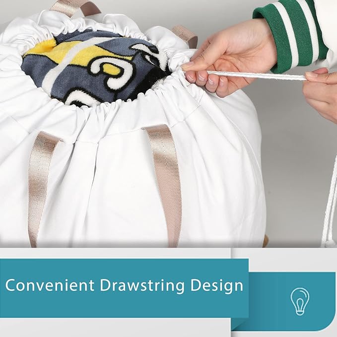 LOLOMLO Extra Large Canvas Laundry Bags with Handles & Drawstring Closure, Heavy Duty Tears Resistant Clothes Storage Travel Bags,25.5"x34",White