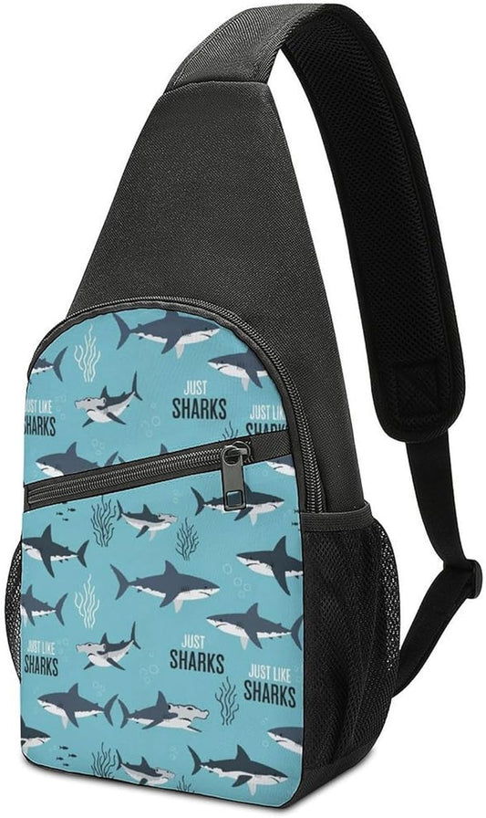 SWEET TANG Sling Bag Crossbody Backpack for Women Men, Breathable Multipurpose Satchel Bag Ocean Animal Printed Shark, Anti Theft Funny Outdoor Daypack