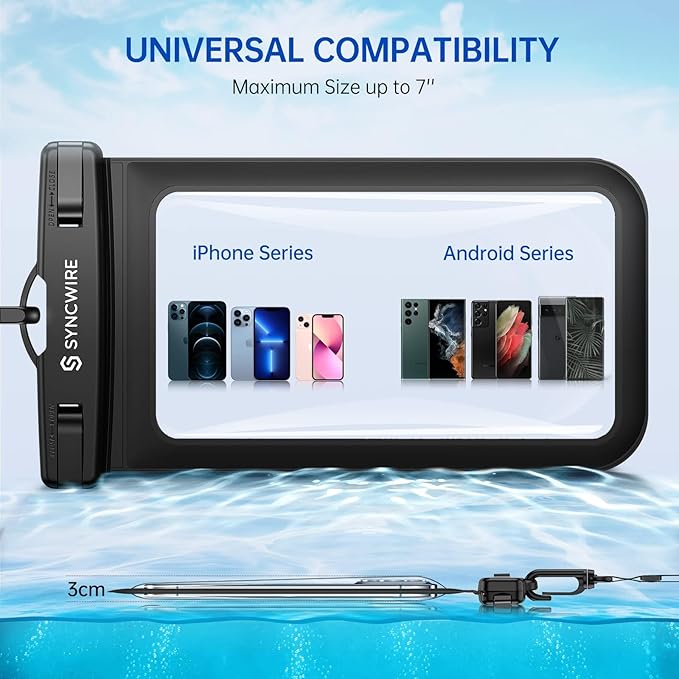 SYNCWIRE Waterproof Phone Pouch [2-Pack] - Universal IPX8 Waterproof Phone Case Dry Bag with Lanyard Compatible with iPhone 15 14 13 12 11 Pro XS MAX XR X Samsung S23 S22 S20 More Up to 7 Inches