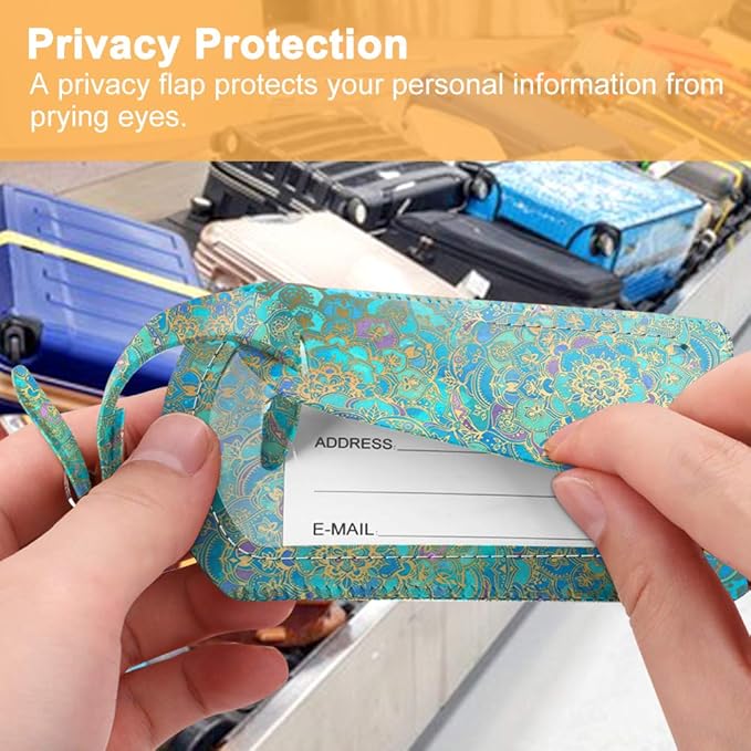 FINTIE 2 Pack Luggage Tags, Leather Name ID Labels with Privacy Cover for Travel Bag Suitcase, Theme - Shades of Blue