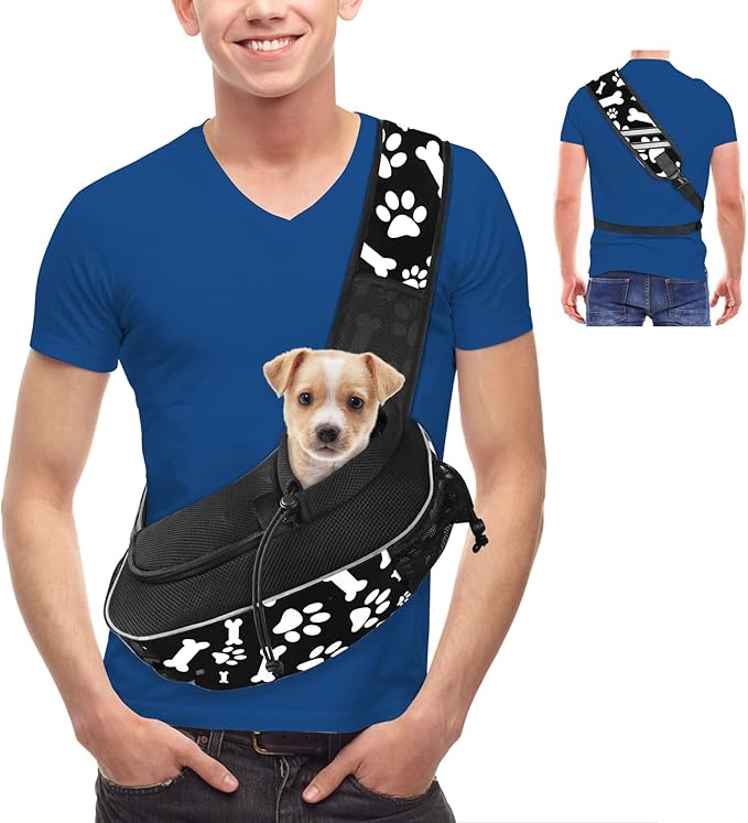 Dog Sling Puppy Carrier Travel Cat Carrier Dog Carrying Bag Pet Carrier for Small Dogs Below 5 lbs Dog Accessories & Cat Supplies Hands Free & & More Pockets & Reflective Design Cute Black