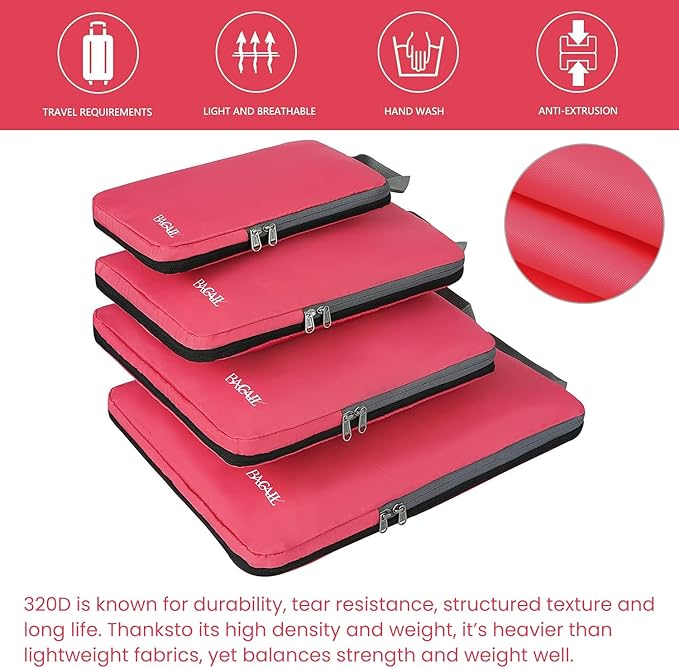 BAGAIL 4 Set/6 Set/8 Set Compression Packing Cubes Travel Accessories Expandable Packing Organizers (Cloth Pattern, 4-Coral)