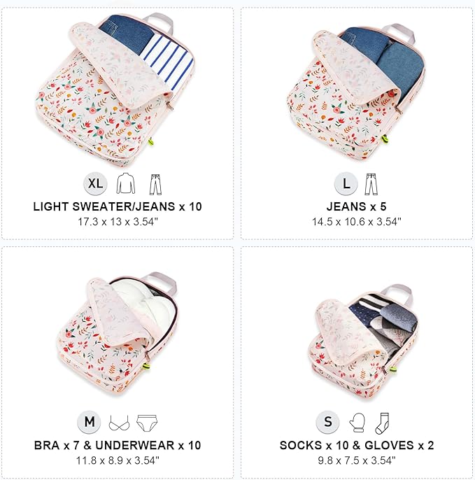 Gonex Compression Packing Cubes, 3pcs/4pcs Expandable Storage Travel Luggage Bags Organizers