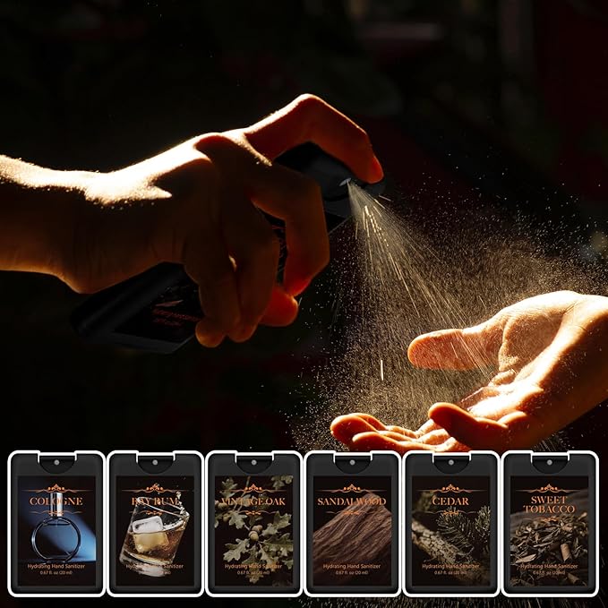 24 Pcs Hydrating Hand Sanitizer Spray for Business Men Male Sanitizing Mist Scented Spray Hand Sanitizer Travel Size Refillable Pocket Portable for Men Adults Boss Gift Coworker Office Team