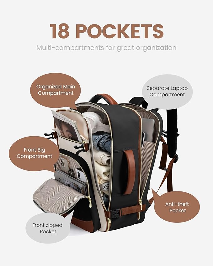 LOVEVOOK 50L Travel Backpack for Women & Men - 18 Inch Carry On Backpack & Personal Item Backpack for Airlines, Spacious and Durable Design, with 3 Packing Cubes