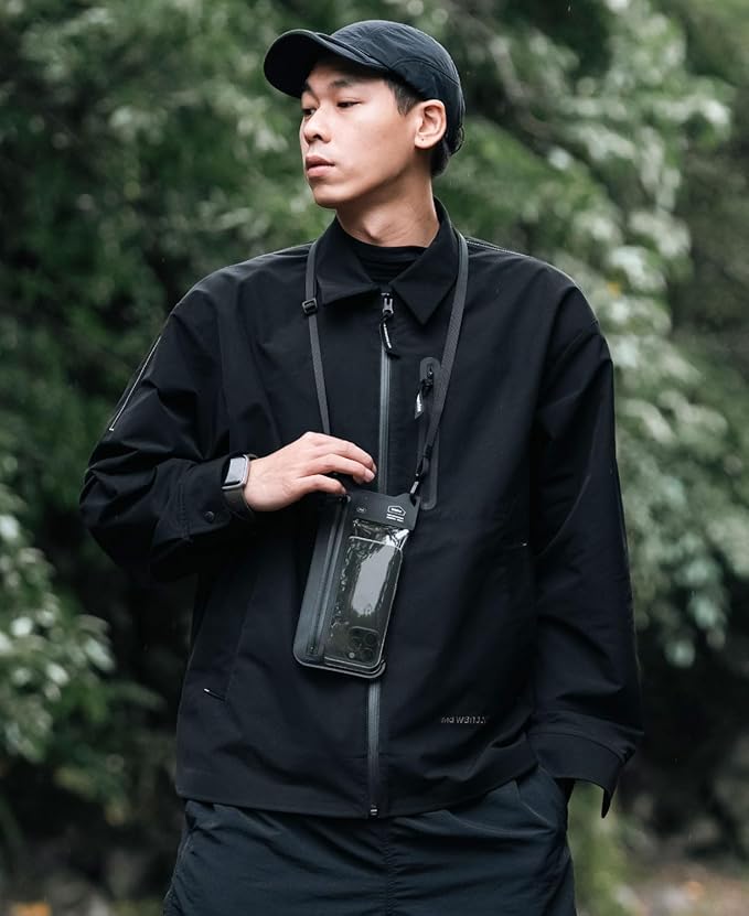 bitplay AquaSeal IPX8 Waterproof Phone Pouch, Outdoor Dry Bag with Adjustable Lanyard for Universal Phone Case, Black