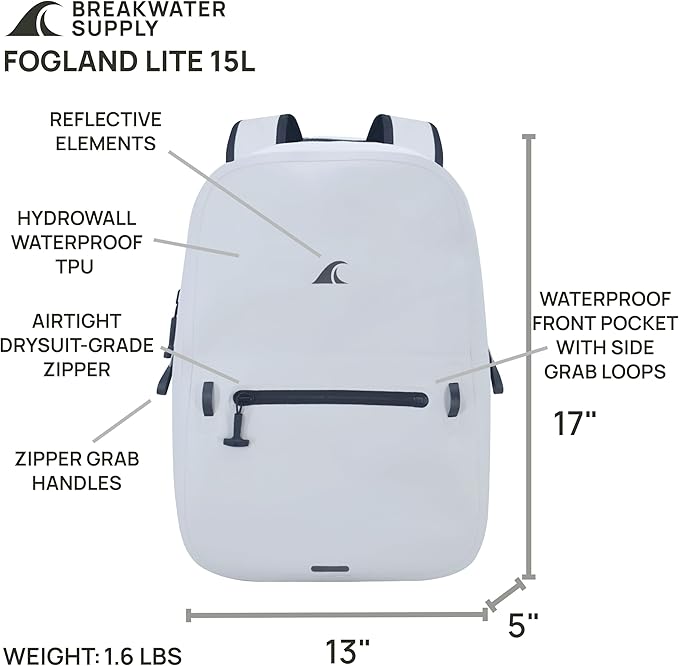 Breakwater Supply™ Waterproof IP68 Submersible Backpack with Airtight Zippers | Laptop Travel Outdoors | Fogland 25L 20L 15L