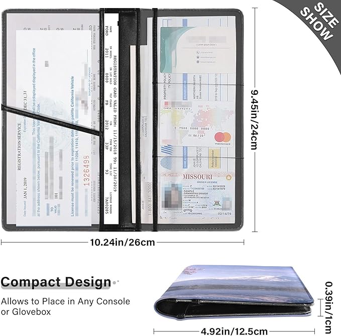 linqin Car Registration and Insurance Card Holder, Fuji Moutain Cherry Blossom Glove Box Organizer Card Document Wallet