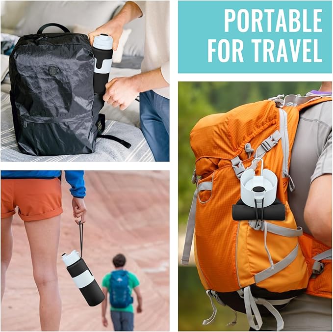 Nefeeko Collapsible Water Bottle, BPA Free 26oz Foldable Water Bottle for Travel Sports, Leak-Proof Spill-Proof Portable Water Bottles with Carabiner, Lightweight