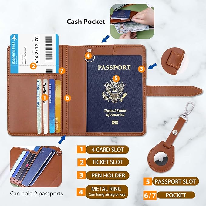 Deziliao Passport Holder for Men and Women, Cute Passport Wallets, Mulit-Purpose RFID Blocking Passport Holder Wallet, Travel Wallet Passport Cover Case（Cream White）