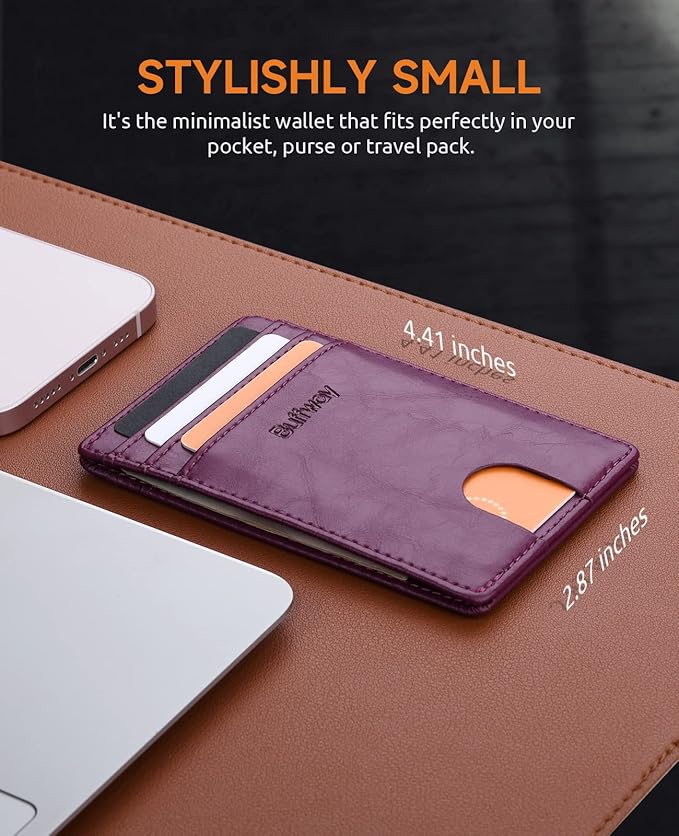 Buffway Mens Slim Wallet, Minimalist Thin Front Pocket Leather Credit Card Holder with RFID Blocking for Work Travel | Minimalist, Thin, Front Pocket, Credit Card Holder, RFID Blocking, for Work Travel