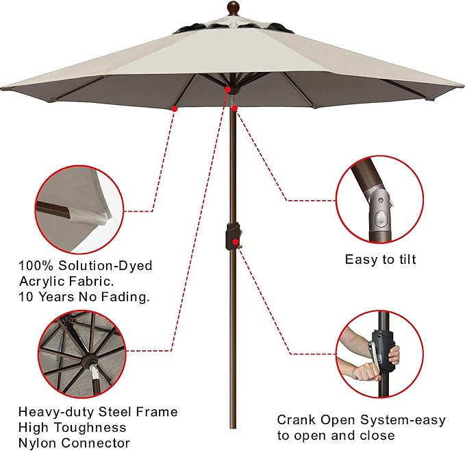EliteShade USA 10-Year-Non-Fading 9Ft Market Umbrella Patio Umbrella Outdoor Table Umbrella with Ventilation, Antique Beige