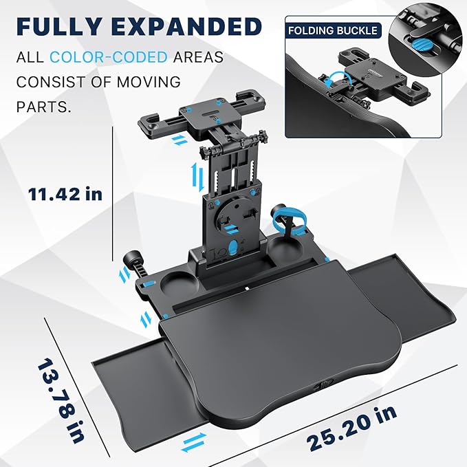 Car Back Seat Tray Table, Stable Foldable Auto Backseat Food Trays Desk for Rear Passenger Road Trip Eating & Work, Multifunctional Adjustable Travel Tray with Phone Drink Holder for Laptop iPad