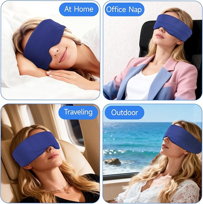 Cotton Sleep Eye Mask for Men, 100% Blocking Light Eye Mask Sleeping for Side Sleeper, Soft Zero Pressure Cooling Blackout Eye Covers for Sleeping, Sleep Mask fits All Heads Adjustable（Blue）