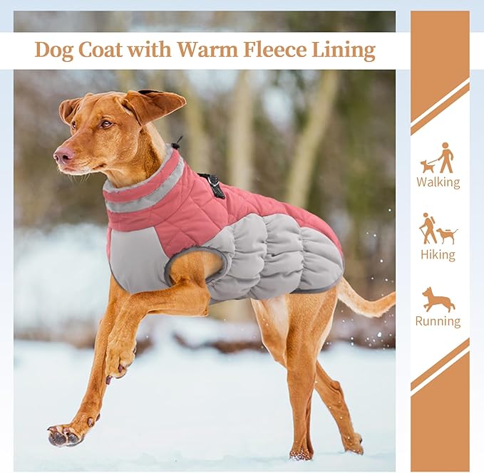 OUOBOB Dog Jackets for Medium Dogs,Medium Dog Coat,Warm Pet Winter Coat Zip Up Back,Waterproof Dogs Jacket with D-Ring,Pet Cold Weather Coats with Fleece Lined, Snowsuit Pug Boston Terrier,Pink,M