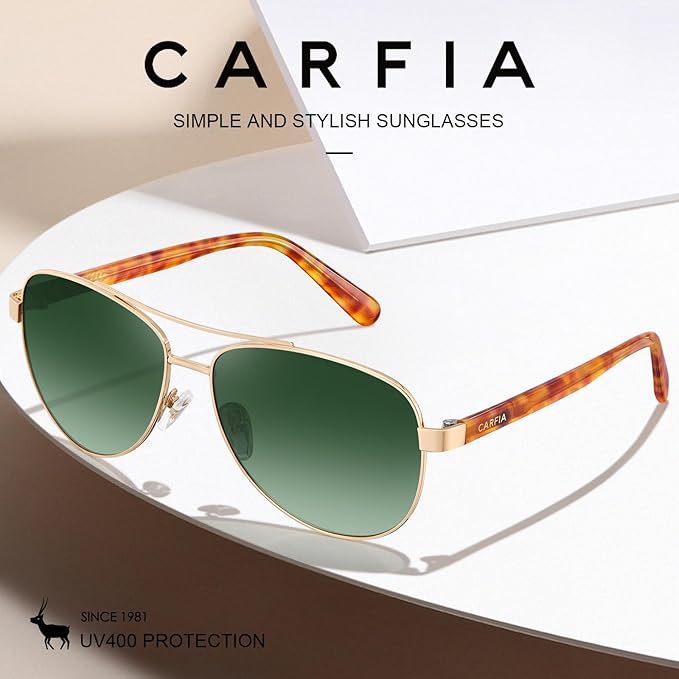 CARFIA Retro Trendy Pilot Sunglasses for Women Polarized UV Protection, Lightweight Outdoor Driving Lady Sunnies Metal Frame