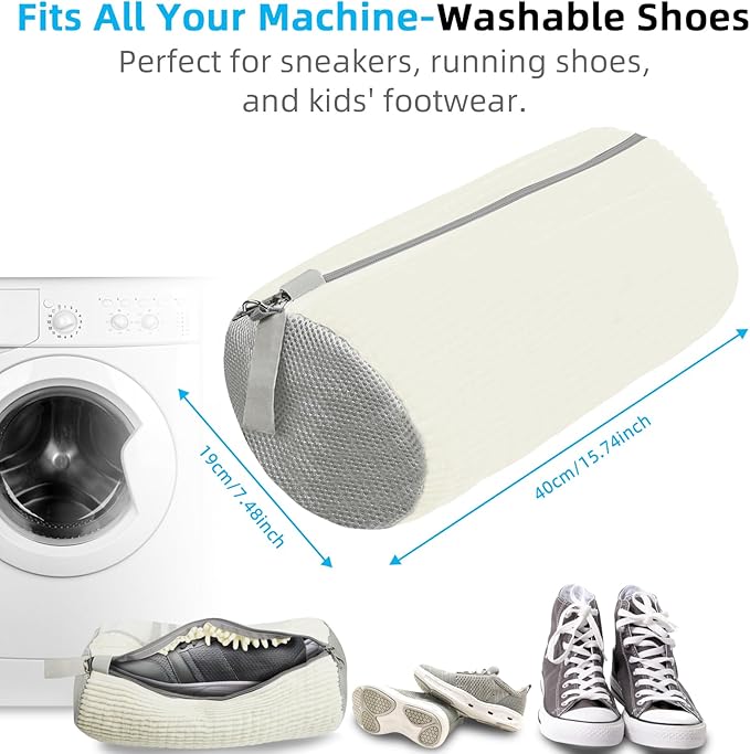 Shoe Washing Machine Bag | Laundry Shoe Bag for Washer and Dryer, 2pcs Reusable Shoes Cleaner Bags, Chenille Microfiber for Sneakers Tennis Shoes, Zipper with Lock Ring