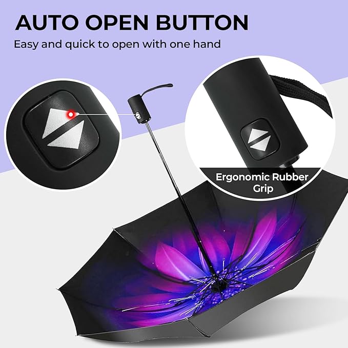 LLanxiry Compact Travel Umbrella, 44" Canopy, Automatic Open/Close Windproof Umbrella, 210T Pongee, 8-Rib Fiberglass, Travel Size Mini, Portable Rain/Sun Umbrellas UPF 50+ with Cover