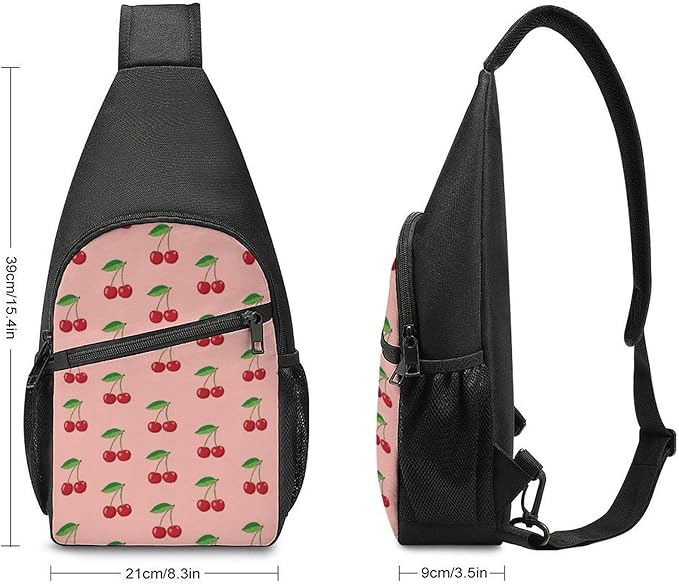 SWEET TANG Cute Sling Shoulder Backpacks Pink Cherry Fruit Theme Cherries Bags Chest Sack, Anti Theft Crossbody Rucksack for Hiking Traveling Sports, Multipurpose Daypacks for Men Women