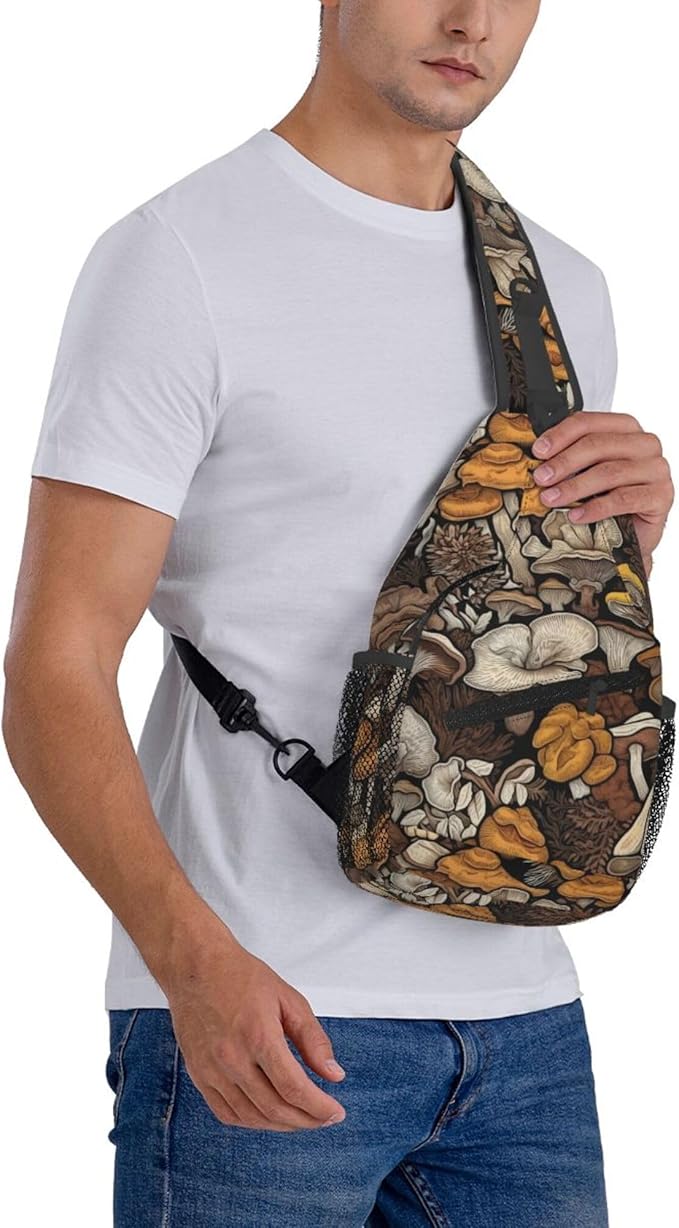 Botanical Mushroom Sling Backpack Crossbody Bag Casual Chest Bags Travel Hiking Daypack Shoulder Bag for Women Men
