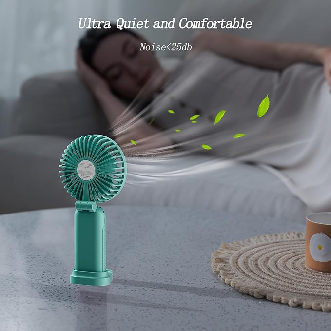 Portable Fan, 4200mAh Battery Operated Fan, 5 Speeds&Digital Display, Makeup Fans for Women with Base, 180°Foldable 3in1 Handheld/Neck/Desk Fan for Outdoor Indoor,Ultra Quiet (Green)