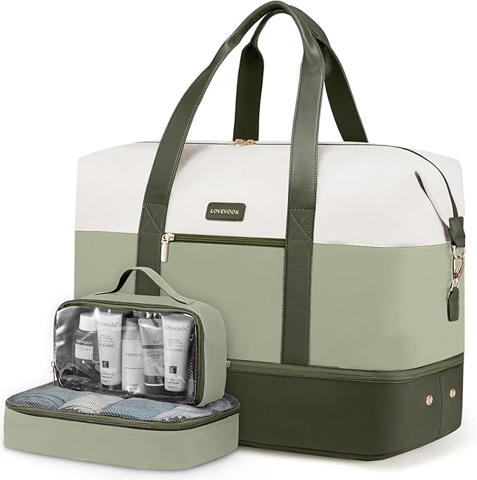 LOVEVOOK Weekender Bag, Large Travel Duffel Bag for Women with 2 Packing Cubes, Carry on Overnight Bag with Shoe Compartment, Mom Hospital Bags for Labor and Delivery