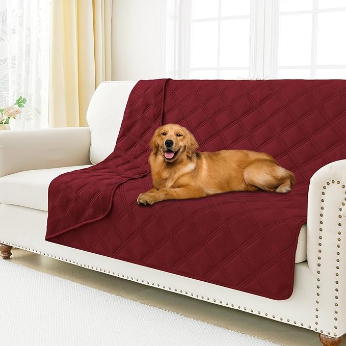 Smiry Waterproof Dog Bed Cover Blanket 52x82, Soft Reversible Pet Blanket, Washable Leakproof Cats Dogs Couch Cover for Sofa, Couch, Furniture, Lattice, Wine Red/Wine Red