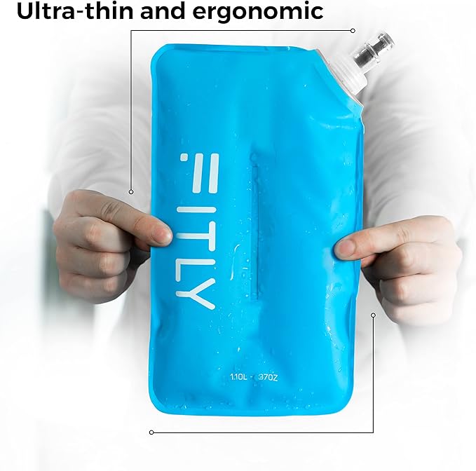 FITLY Soft Flask - Shrink As You Drink Soft Water Bottle for Hydration Pack - Folding Water Bottle Ideal for Running, Hiking, Cycling, Climbing & Rigorous Activity